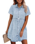 Vestito Camicia Donna in Denim Emma – Vestito Babydoll con Bottoni e Volant Sovrapposti