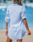 Elise Camicia Vestito Donna – A Righe Collo a V Maniche Lunghe con Bottoni