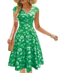Vestito Midi Estivo da Donna Bell – Vintage Floreale, Scollo a V, Taglio A-Line