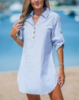 Elise Camicia Vestito Donna – A Righe Collo a V Maniche Lunghe con Bottoni