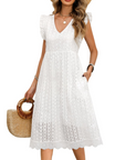 Abito Midi da Donna Abigail – Cotone con Scollo a V, Volant e Tasche