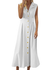 Vestito Estivo da Donna Avery – Lino Cotone Senza Maniche con Bottoni Stile Bohemien