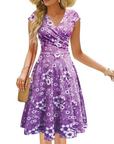 Vestito Midi Estivo da Donna Bell – Vintage Floreale, Scollo a V, Taglio A-Line