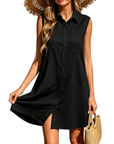 Vestaglia Midi Donna Estate – Scollo a V Senza Maniche con Bottoni