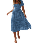 Vestito Midi Estivo Donna Aria – Floreale con Scollo Quadrato e Maniche a Volant