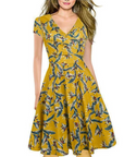 Vestito Midi Estivo da Donna Bell – Vintage Floreale, Scollo a V, Taglio A-Line