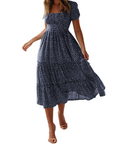 Vestito Midi Estivo Donna Aria – Floreale con Scollo Quadrato e Maniche a Volant