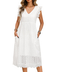 Abito Midi da Donna Abigail – Cotone con Scollo a V, Volant e Tasche