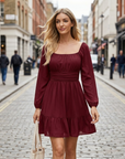 Élodie Abito Lungo Donna – Abito Elegante con Scollo Quadrato, Volant e Maniche Trasparenti