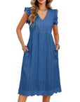 Abito Midi da Donna Abigail – Cotone con Scollo a V, Volant e Tasche