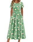 Abito Maxi Bohemien Olivia da Donna – Abito Lungo Floreale con Taglio A e Tasche