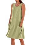 Vestito Estivo da Donna Ellai – Cotone Senza Maniche Lunghezza al Ginocchio con Tasche