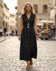 Vestito Estivo da Donna Avery – Lino Cotone Senza Maniche con Bottoni Stile Bohemien