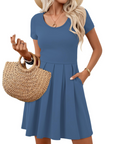 Vestito Nira Donna – Vestito Mini A-Line Scollo a V Maniche Corte con Tasche Estate Casual