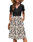 Vestito Donna Ester – Abito Estivo Midi con Scollo a V, Maniche Corte, Bottoni, Vita Impero, Tasche