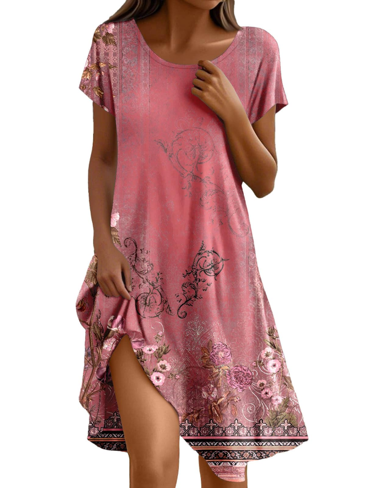 Abito Sera Donna – Abito Bohemien Maxi Fluido Girocollo Volant Taglio A-Line Elegante Estate