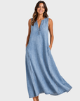 Vestito Donna Rochelle Senza Maniche – Denim Leggero, Scollo a V e Taglio Svasato Estivo