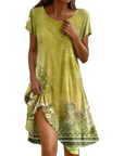 Abito Sera Donna – Abito Bohemien Maxi Fluido Girocollo Volant Taglio A-Line Elegante Estate