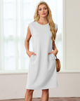 Wensy Abito Donna – Girocollo Senza Maniche, Taglio Midi con Spacco e Tasche Elegante
