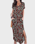Rosenda Abito Maxi Donna – Scollo a V Maniche Corte, Taglio Fluido e Spacco con Tasche Estate