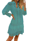 Laura Abito Lungo Donna – Abito Maxi Scollo a V Volant Pizzo Jacquard Tasche & Shorts Integrati