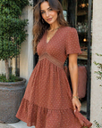 Jora Abito Donna – Mini Abito a Pois con Scollo a V, Volant, Vita Alta, Taglio A-Line Elegante Estate