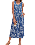 Julia Vestito Donna – Vestito Maxi A-Line Senza Maniche Con Bottoni E Tasche Estate Casual