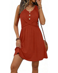 Cloie Abito Donna – Abito Estivo Senza Maniche Collo a V Vita Alta Bottoni Taglio Fluido Chic