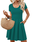 Vestito Nira Donna – Vestito Mini A-Line Scollo a V Maniche Corte con Tasche Estate Casual