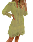Laura Abito Lungo Donna – Abito Maxi Scollo a V Volant Pizzo Jacquard Tasche & Shorts Integrati