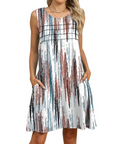 Vestito Midi Viola a Fiori da Donna – Abito Estivo Senza Maniche Plissettato con Tasche