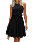 Bloom Robe Donna – Collo Halter, Stampa Floreale & Tasche, Taglio A-Line, Lunghezza al Ginocchio