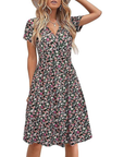 Vestito Donna Genesis – Stampa Floreale, Scollo a V Incrociato & Tasche, Taglio A-Line Elegante