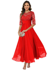 Olanthe Abito da Sera Donna – Pizzo e Mussola, Maniche 3/4 e Taglio A-Line Elegante