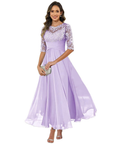 Olanthe Abito da Sera Donna – Pizzo e Mussola, Maniche 3/4 e Taglio A-Line Elegante