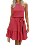 Bloom Robe Donna – Collo Halter, Stampa Floreale & Tasche, Taglio A-Line, Lunghezza al Ginocchio