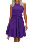 Bloom Robe Donna – Collo Halter, Stampa Floreale & Tasche, Taglio A-Line, Lunghezza al Ginocchio