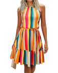 Bloom Robe Donna – Collo Halter, Stampa Floreale & Tasche, Taglio A-Line, Lunghezza al Ginocchio