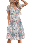 Vestito Donna Genesis – Stampa Floreale, Scollo a V Incrociato & Tasche, Taglio A-Line Elegante