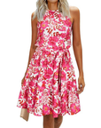 Bloom Robe Donna – Collo Halter, Stampa Floreale & Tasche, Taglio A-Line, Lunghezza al Ginocchio