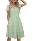 Vestito Donna Genesis – Stampa Floreale, Scollo a V Incrociato & Tasche, Taglio A-Line Elegante
