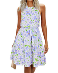 Bloom Robe Donna – Collo Halter, Stampa Floreale & Tasche, Taglio A-Line, Lunghezza al Ginocchio