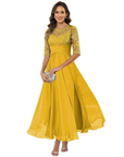 Olanthe Abito da Sera Donna – Pizzo e Mussola, Maniche 3/4 e Taglio A-Line Elegante
