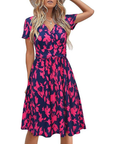 Vestito Donna Genesis – Stampa Floreale, Scollo a V Incrociato & Tasche, Taglio A-Line Elegante