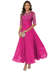 Olanthe Abito da Sera Donna – Pizzo e Mussola, Maniche 3/4 e Taglio A-Line Elegante