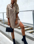 Camicia oversize donna – Scollo a V con bottoni maniche lunghe