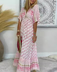 Abito lungo boho con stampa da donna per l'autunno