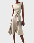 Abito midi asimmetrico drappeggiato da donna