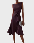 Abito midi asimmetrico drappeggiato da donna