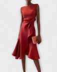Abito midi asimmetrico drappeggiato da donna